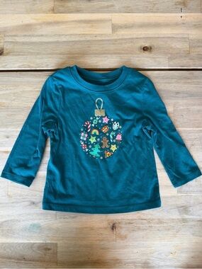 Cat & Jack Toddler Christmas Shirt 18M Ornament Graphic Green